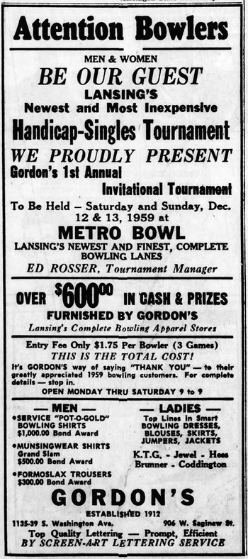 Metro Bowl - Aug 1959 Ad